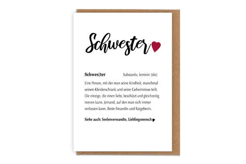 ♥ Karte Definition Schwester mit Umschlag  | Geschenkidee für die liebe Schwester ♥