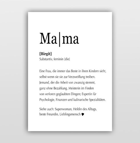Poster Kalligrafie "Definition Mama"