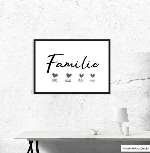 Personalisierbares Bild "Familie" mit Namen - Persönliches Geschenk